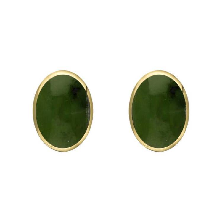 9ct Yellow Gold Jade 7 x 5mm Classic Small Oval Stud Earrings