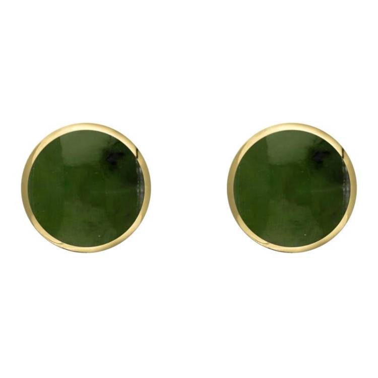 9ct Yellow Gold Jade 8mm Classic Large Round Stud Earrings