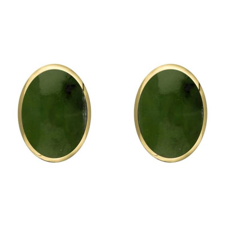 9ct Yellow Gold Jade 8 x 10mm Classic Large Oval Stud Earrings