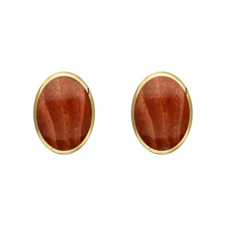 9ct Yellow Gold Jasper 7 x 5mm Classic Small Oval Stud Earrings