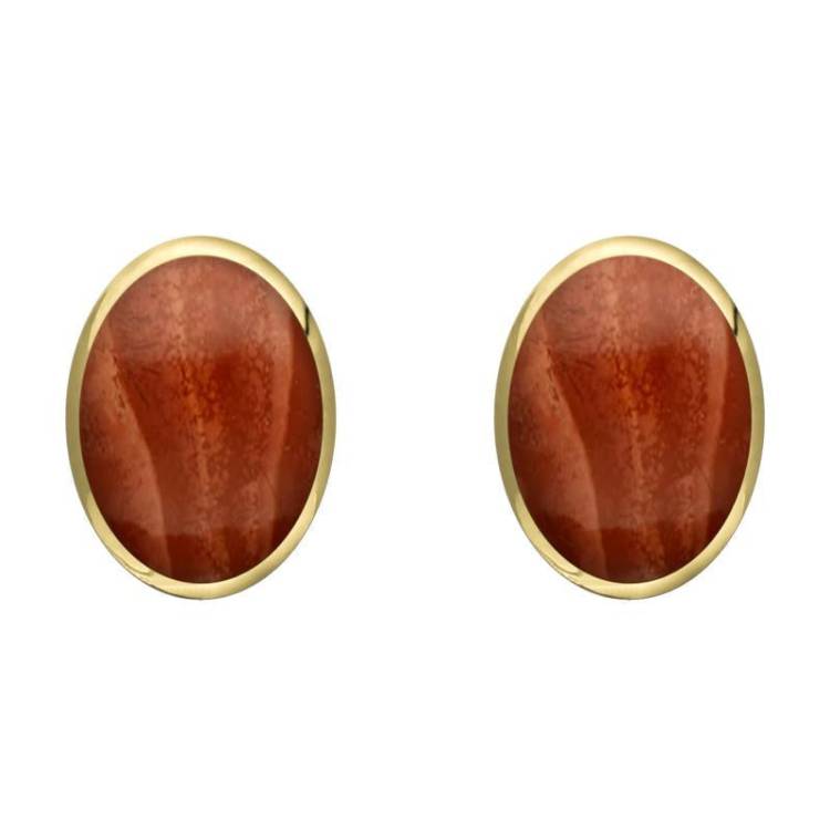 9ct Yellow Gold Jasper 8 x 10mm Classic Large Oval Stud Earrings
