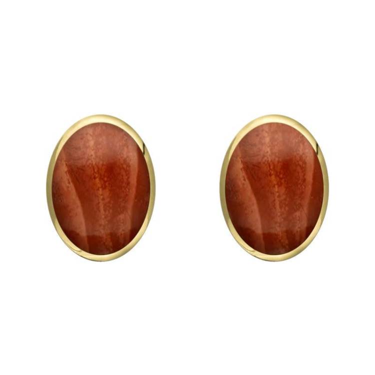 9ct Yellow Gold Jasper 8 x 6mm Classic Medium Oval Stud Earrings