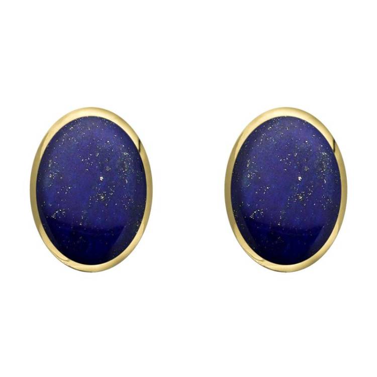 9ct Yellow Gold Lapis Lazuli 8 x 10mm Classic Large Oval Stud Earrings