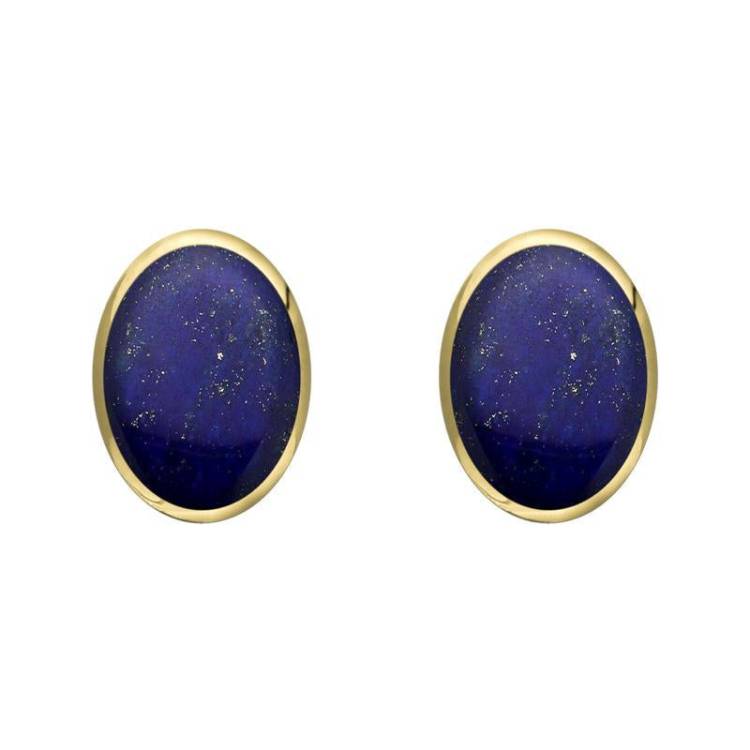 9ct Yellow Gold Lapis Lazuli 8 x 6mm Classic Medium Oval Stud Earrings
