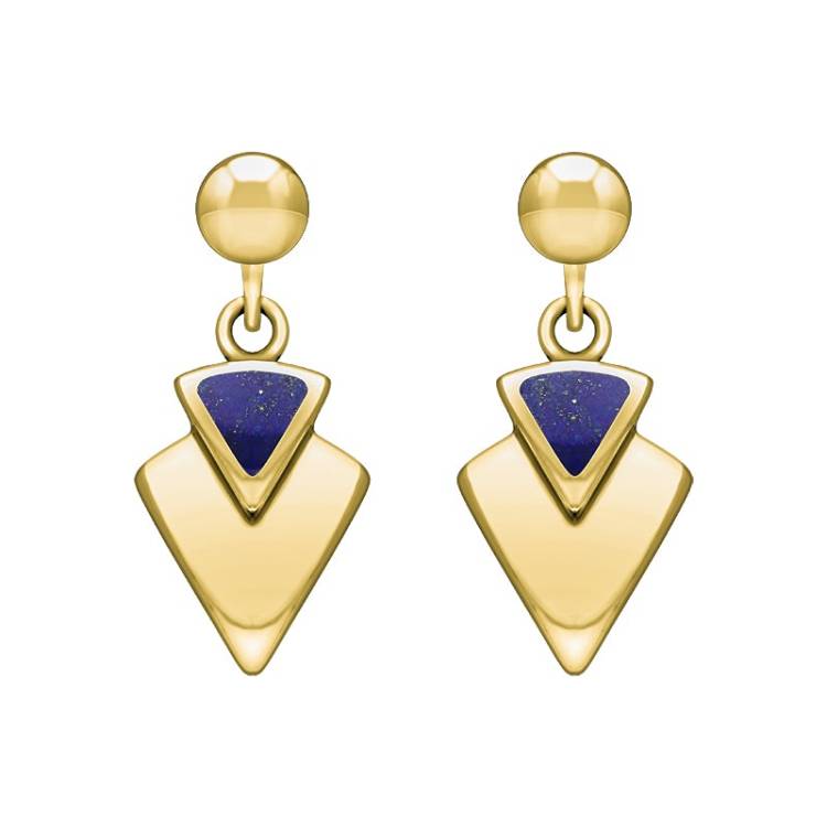 9ct Yellow Gold Lapis Lazuli Arrowhead Drop Earrings
