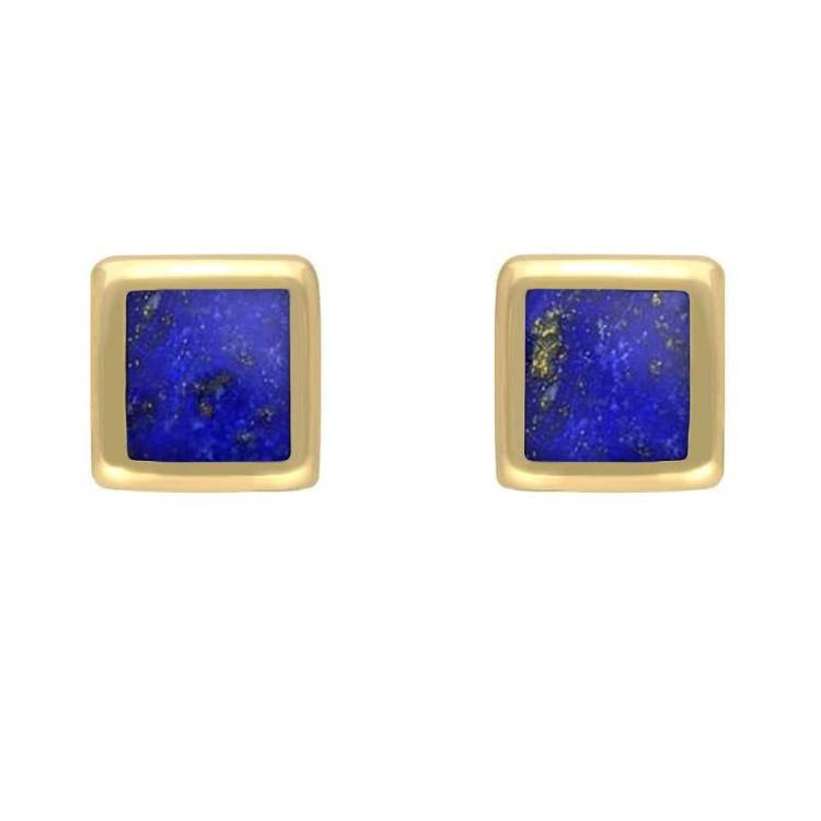 9ct Yellow Gold Lapis Lazuli Dinky Square Stud Earrings