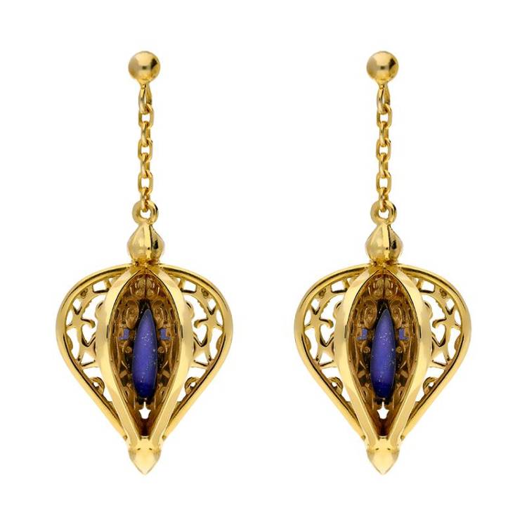 9ct Yellow Gold Lapis Lazuli Flore Filigree Drop Earrings