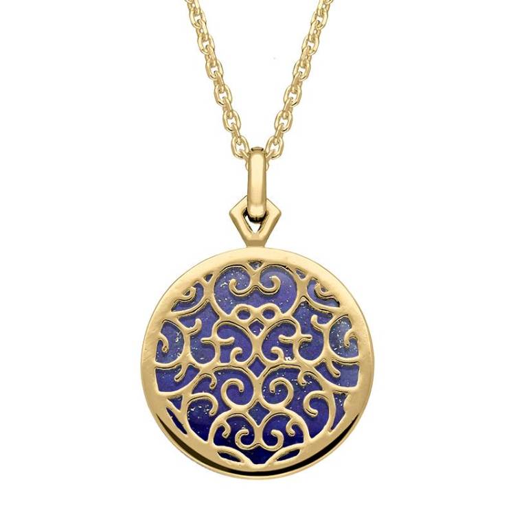 9ct Yellow Gold Lapis Lazuli Flore Filigree Necklace
