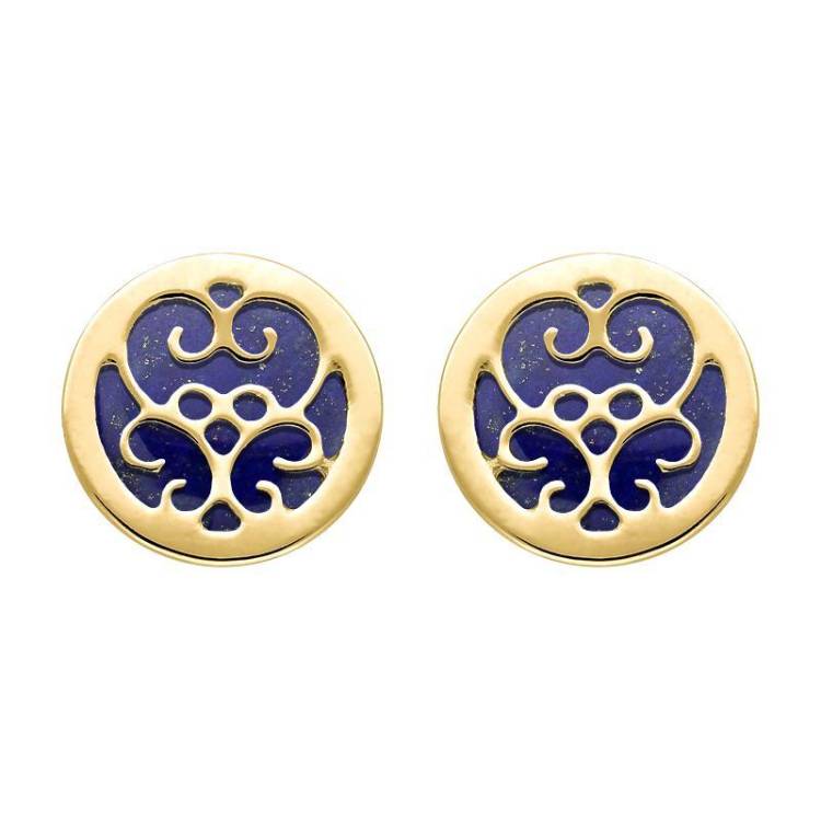 9ct Yellow Gold Lapis Lazuli Flore Filigree Stud Earrings