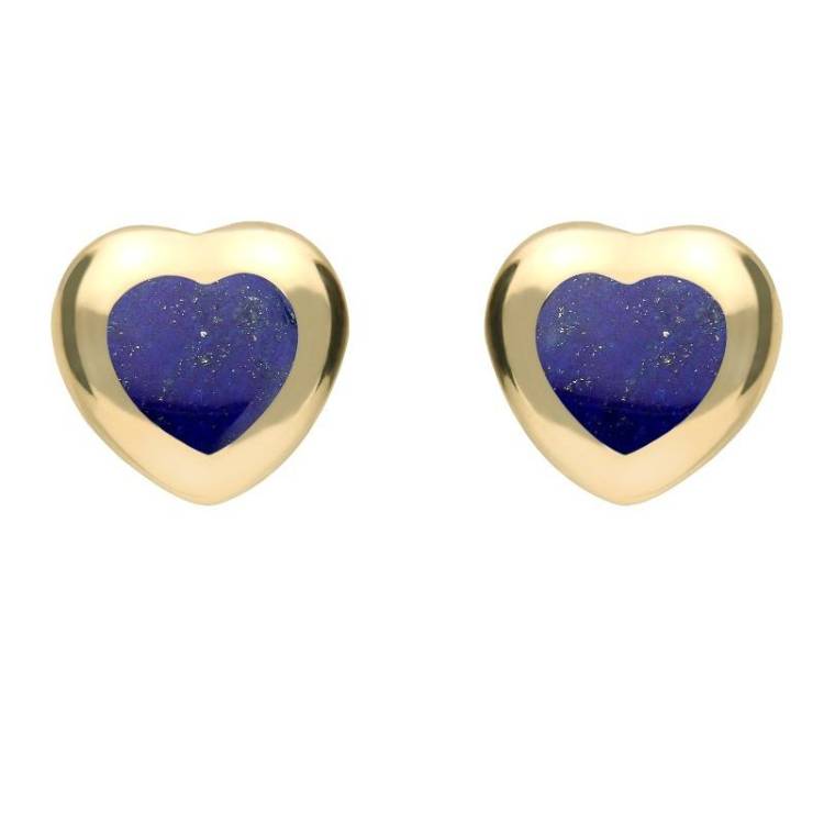 9ct Yellow Gold Lapis Lazuli Framed Heart Stud Earrings - Yellow Gold
