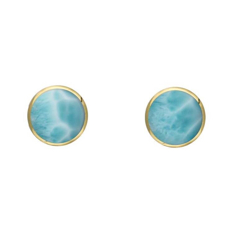 9ct Yellow Gold Larimar 4mm Classic Small Round Stud Earrings