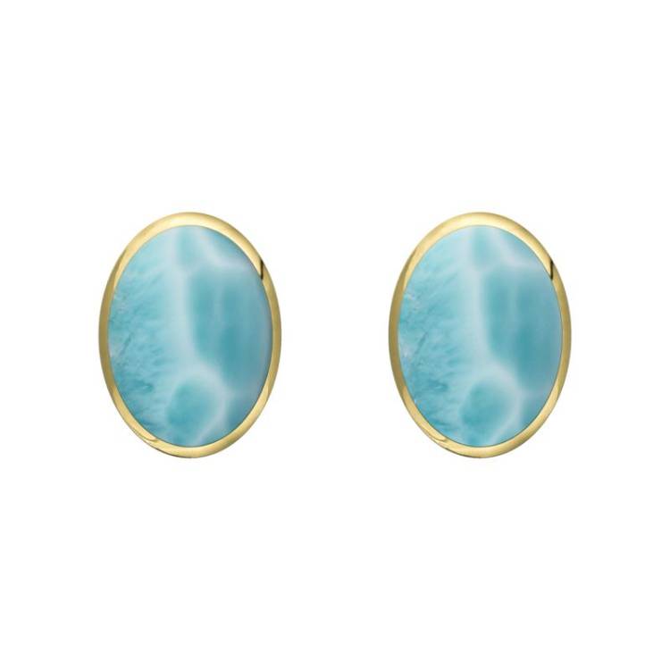 9ct Yellow Gold Larimar 7 x 5mm Classic Small Oval Stud Earrings