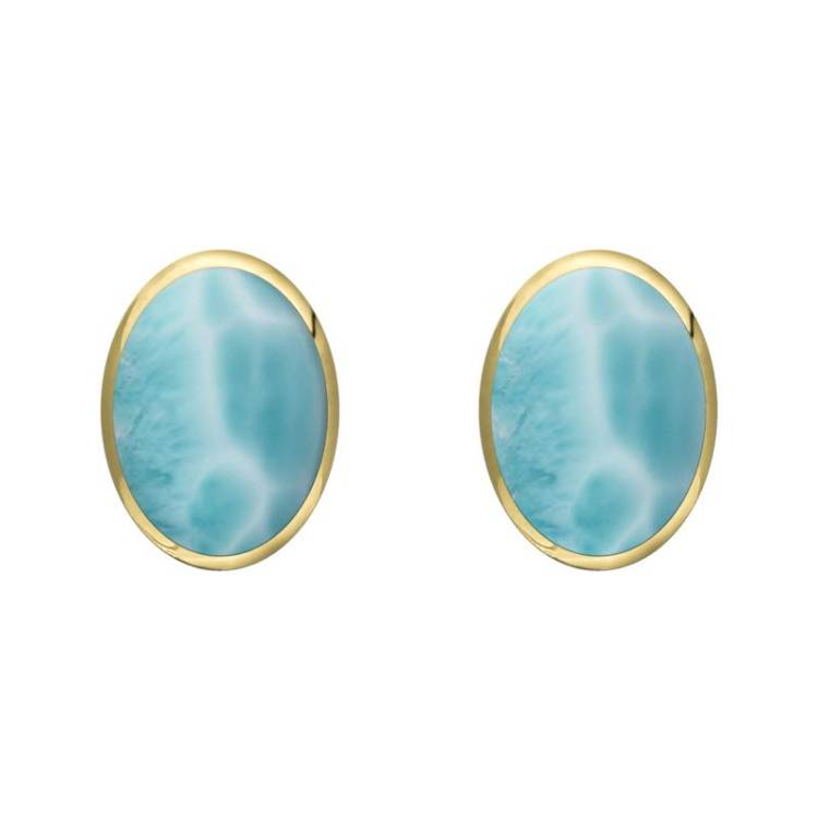 9ct Yellow Gold Larimar 8 x 6mm Classic Medium Oval Stud Earrings
