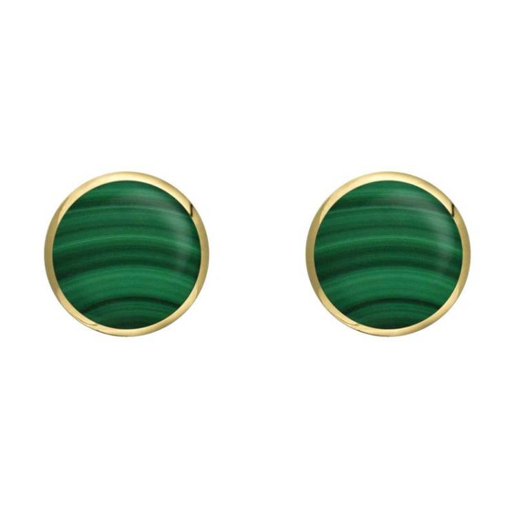 9ct Yellow Gold Malachite 6mm Classic Medium Round Stud Earrings