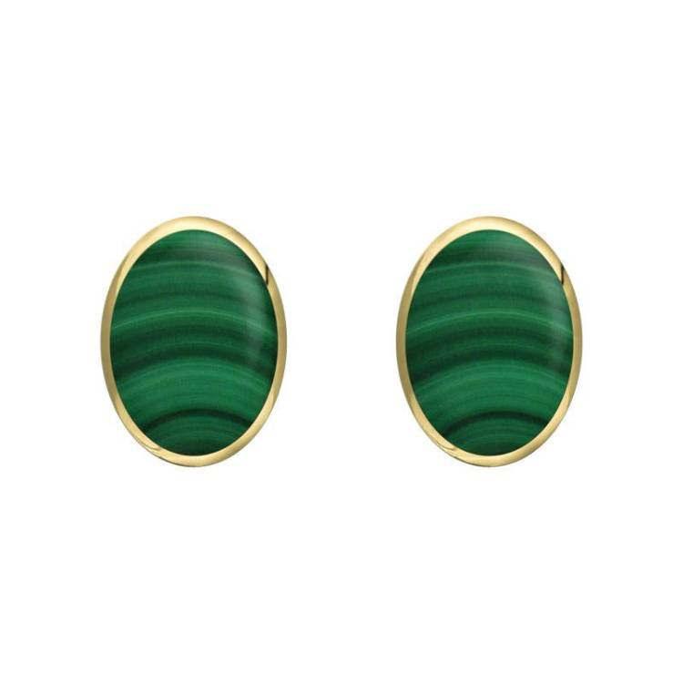 9ct Yellow Gold Malachite 7 x 5mm Classic Small Oval Stud Earrings