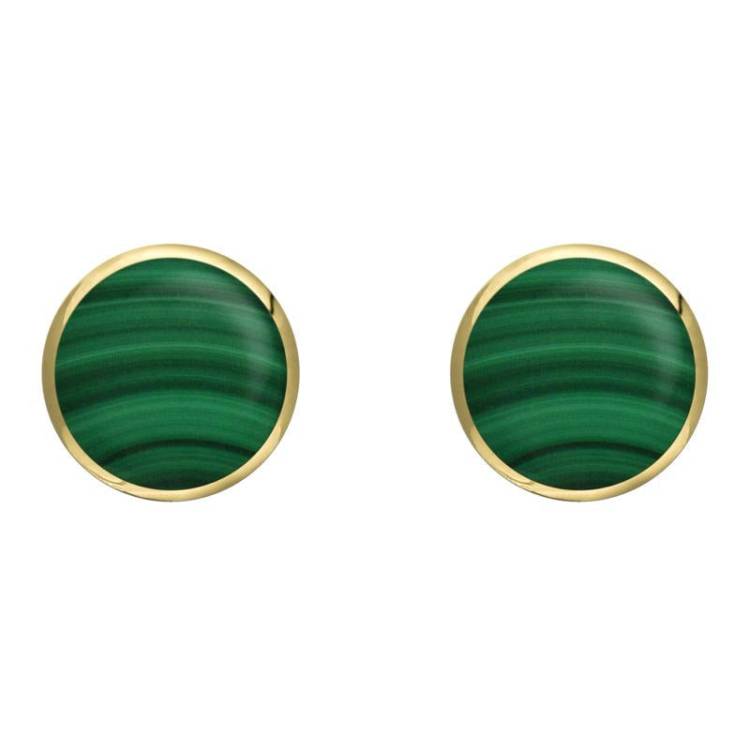 9ct Yellow Gold Malachite 8mm Classic Large Round Stud Earrings