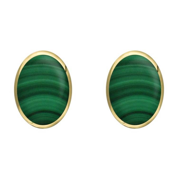 9ct Yellow Gold Malachite 8 x 10mm Classic Large Oval Stud Earrings