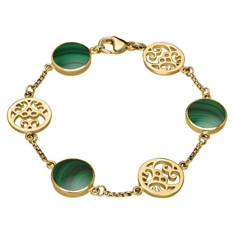 9ct Yellow Gold Malachite Flore Filigree Bracelet