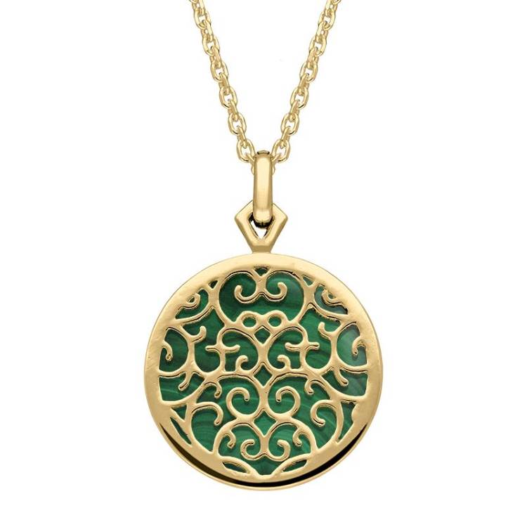 9ct Yellow Gold Malachite Flore Filigree Necklace