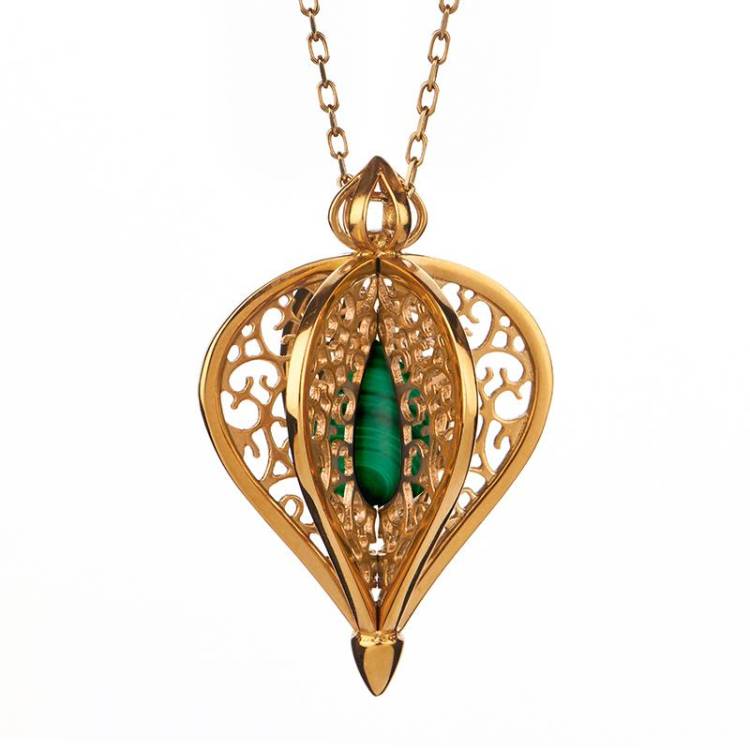 9ct Yellow Gold Malachite Flore Filigree Small Necklace