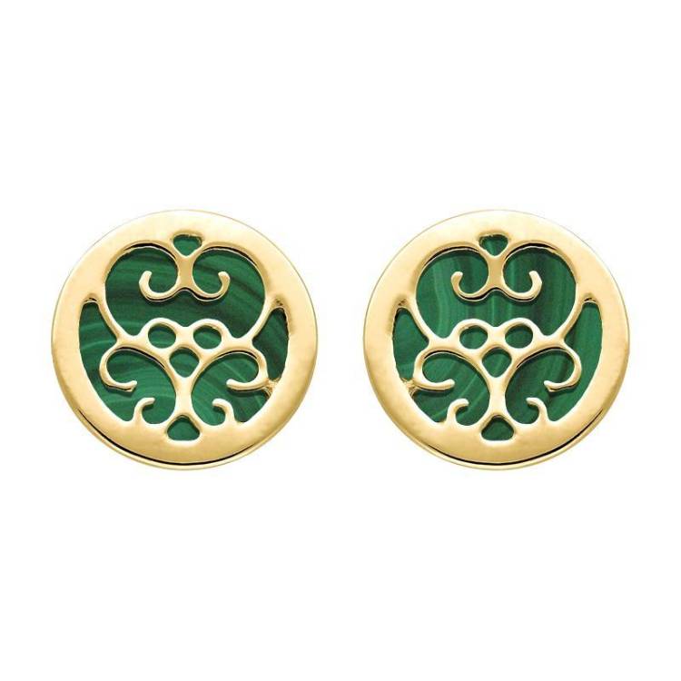 9ct Yellow Gold Malachite Flore Filigree Stud Earrings