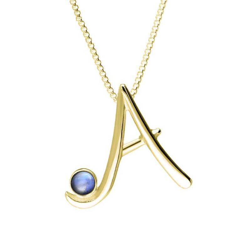 9ct Yellow Gold Moonstone Love Letters Initial A Necklace - Yellow Gold