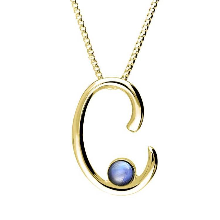 9ct Yellow Gold Moonstone Love Letters Initial C Necklace - Yellow Gold