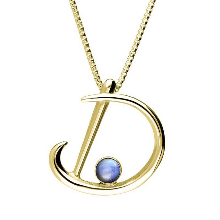 9ct Yellow Gold Moonstone Love Letters Initial D Necklace - Yellow Gold