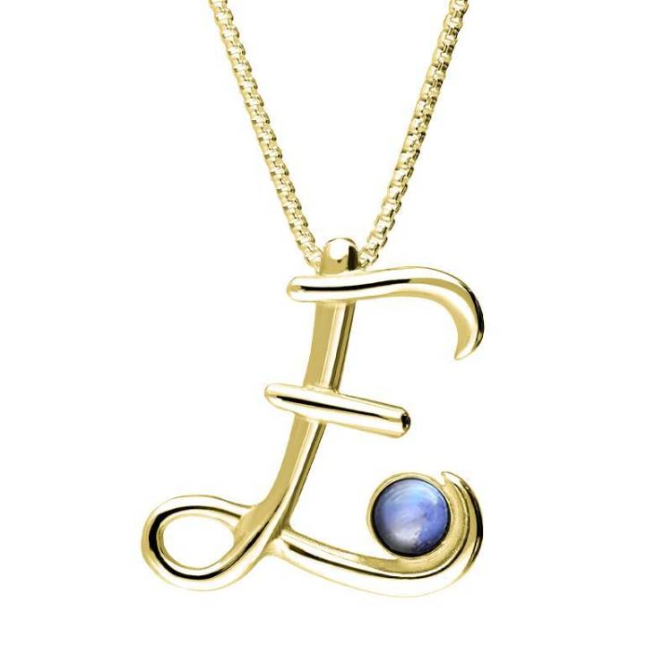9ct Yellow Gold Moonstone Love Letters Initial E Necklace - Yellow Gold