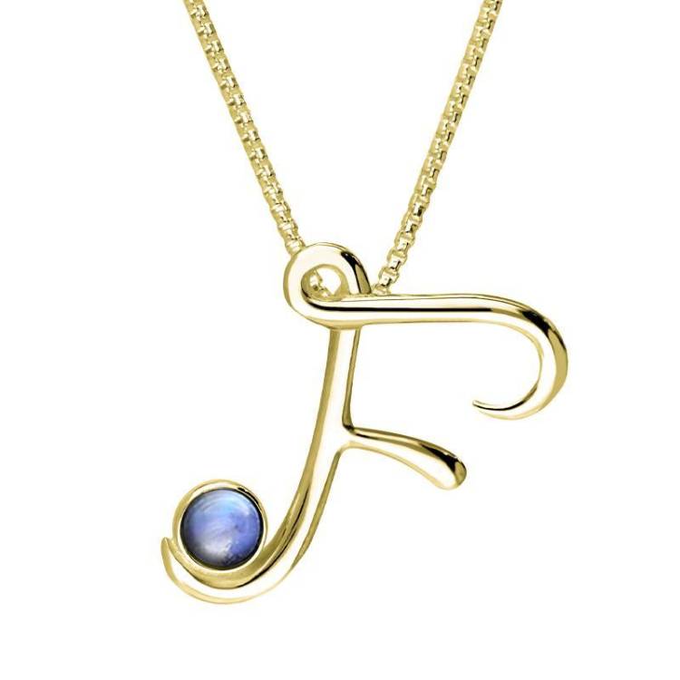 9ct Yellow Gold Moonstone Love Letters Initial F Necklace - Yellow Gold