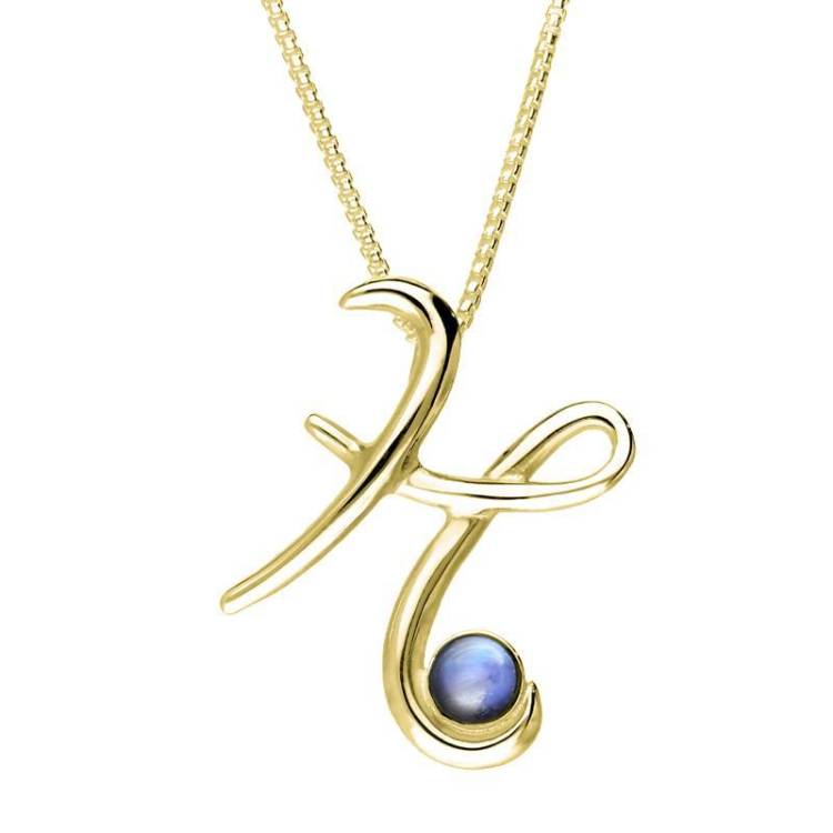 9ct Yellow Gold Moonstone Love Letters Initial H Necklace - Yellow Gold