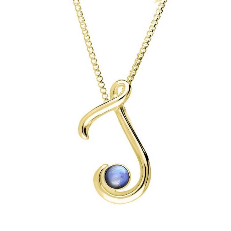9ct Yellow Gold Moonstone Love Letters Initial J Necklace - Yellow Gold