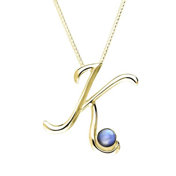 9ct Yellow Gold Moonstone Love Letters Initial K Necklace - Yellow Gold