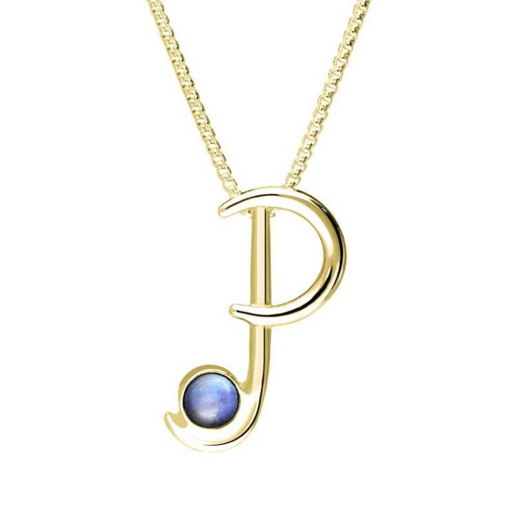 9ct Yellow Gold Moonstone Love Letters Initial P Necklace - Yellow Gold