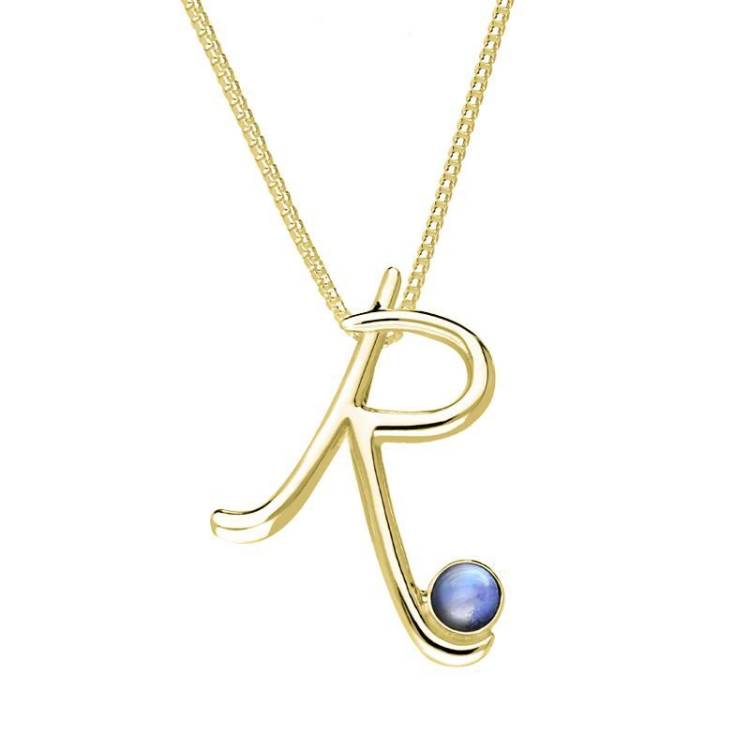 9ct Yellow Gold Moonstone Love Letters Initial R Necklace - Yellow Gold