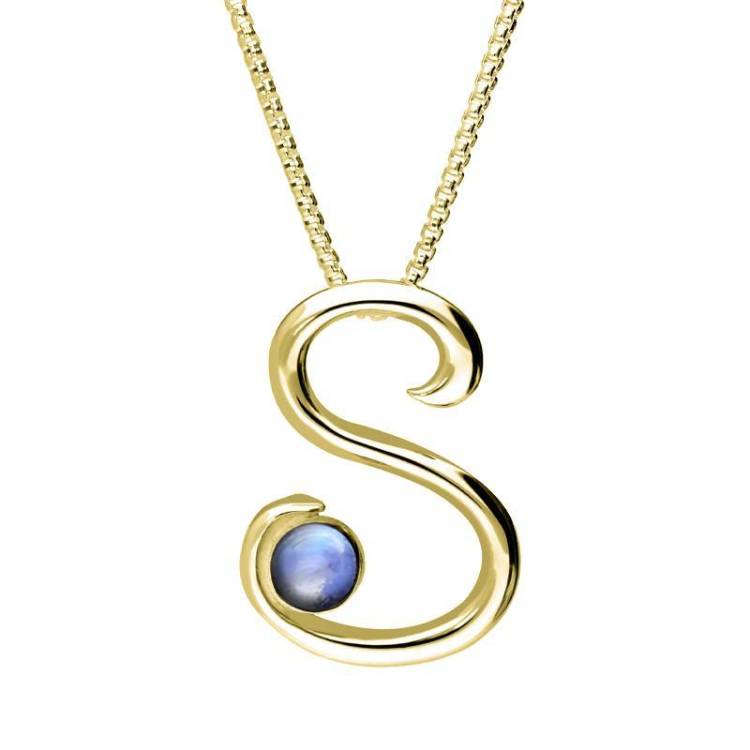 9ct Yellow Gold Moonstone Love Letters Initial S Necklace - Yellow Gold
