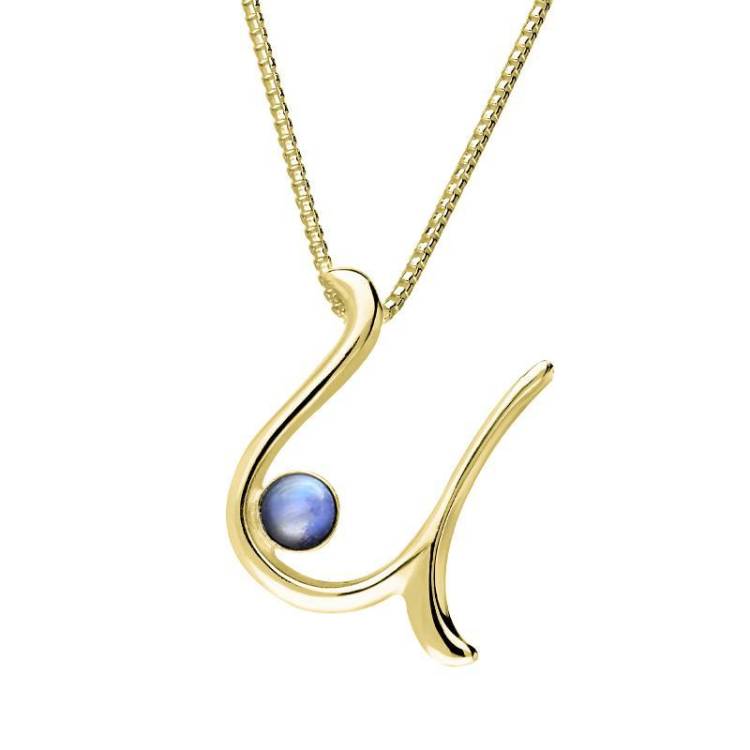 9ct Yellow Gold Moonstone Love Letters Initial U Necklace - Yellow Gold