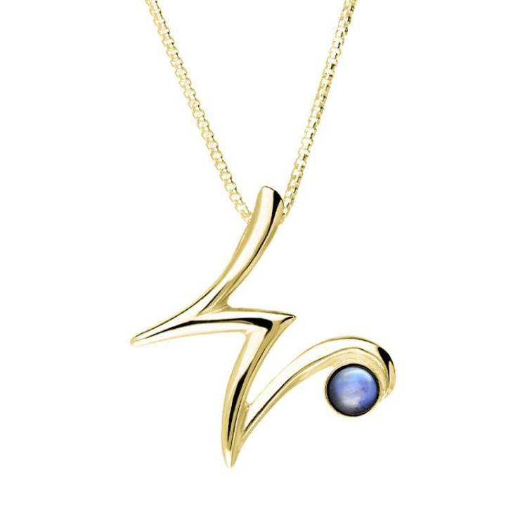 9ct Yellow Gold Moonstone Love Letters Initial W Necklace - Yellow Gold