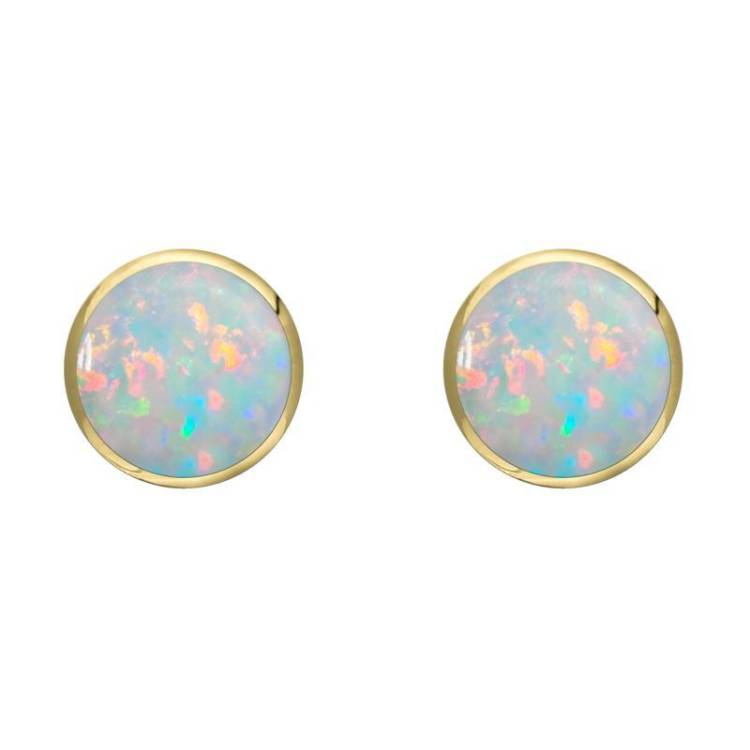 9ct Yellow Gold Opal 6mm Classic Medium Round Stud Earrings
