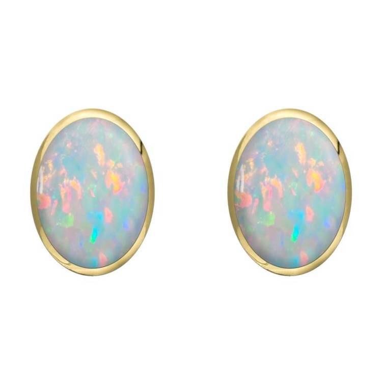 9ct Yellow Gold Opal 8 x 10mm Classic Large Oval Stud Earrings