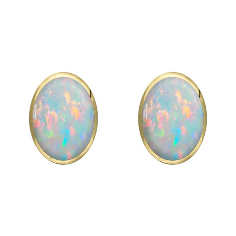 9ct Yellow Gold Opal 8 x 6mm Classic Medium Oval Stud Earrings