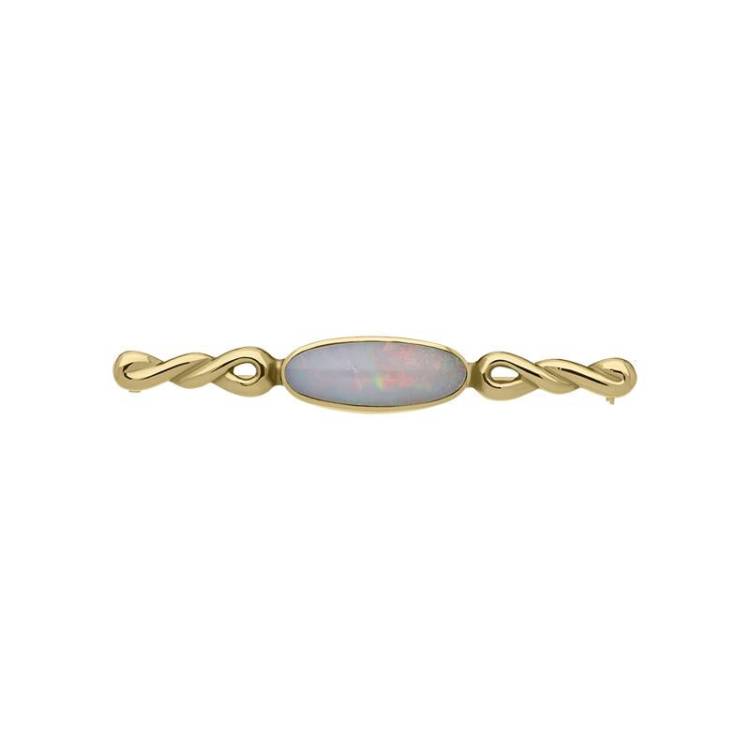 9ct Yellow Gold Opal Carved Twist Brooch - Yellow Gold