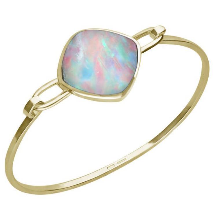 9ct Yellow Gold Opal Cushion Shaped Bangle - Yellow Gold