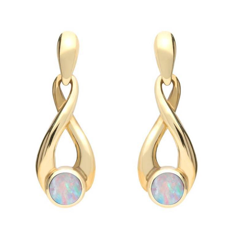9ct Yellow Gold Opal Eternity Loop Drop Earrings - Yellow Gold