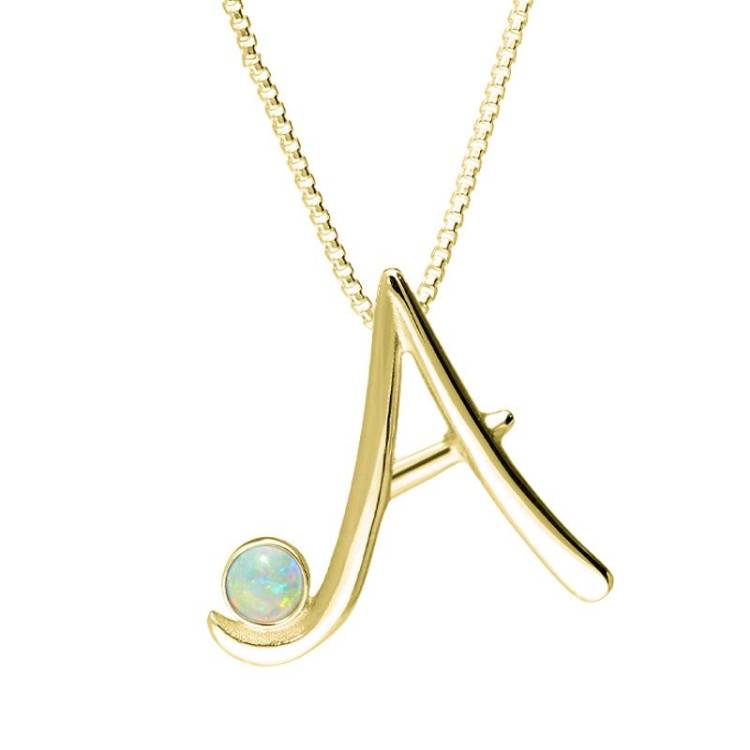 9ct Yellow Gold Opal Love Letters Initial A Necklace - Yellow Gold