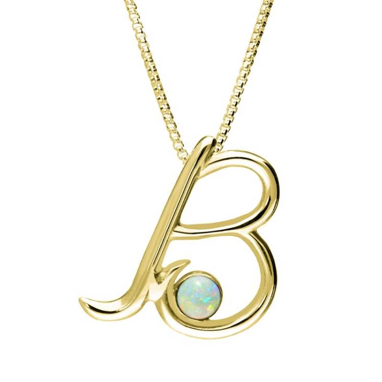 9ct Yellow Gold Opal Love Letters Initial B Necklace - Yellow Gold