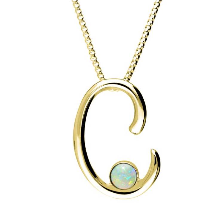 9ct Yellow Gold Opal Love Letters Initial C Necklace - Yellow Gold