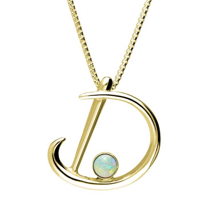 9ct Yellow Gold Opal Love Letters Initial D Necklace - Yellow Gold