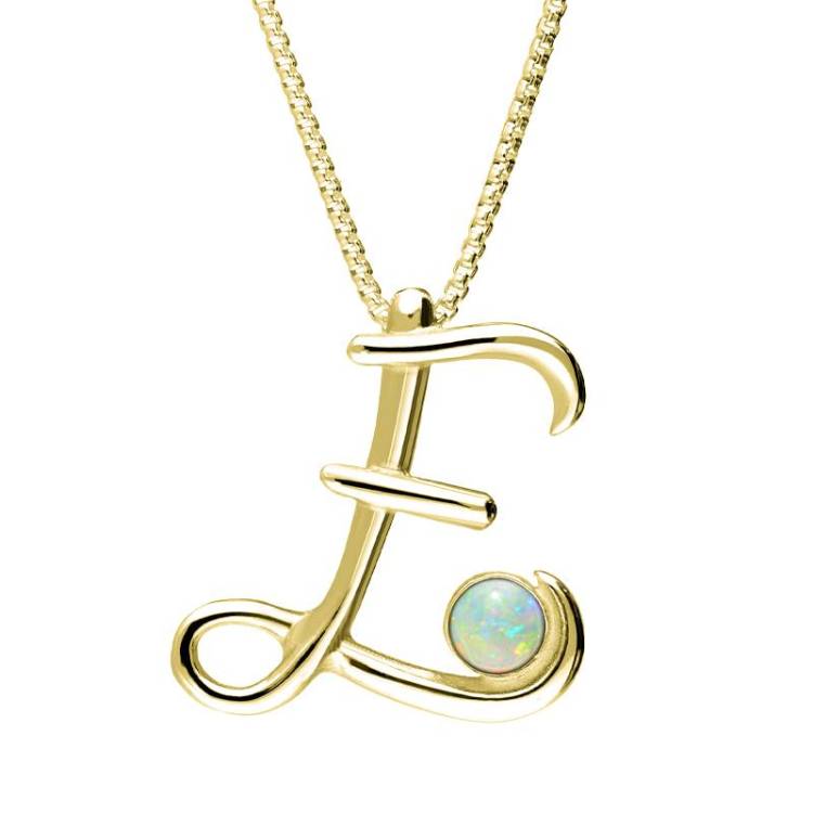 9ct Yellow Gold Opal Love Letters Initial E Necklace - Yellow Gold
