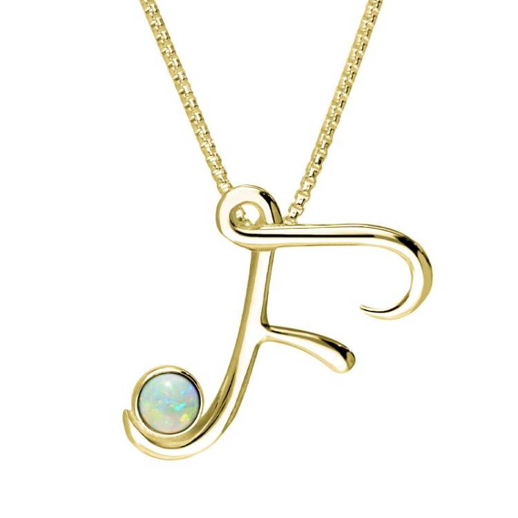 9ct Yellow Gold Opal Love Letters Initial F Necklace - Yellow Gold